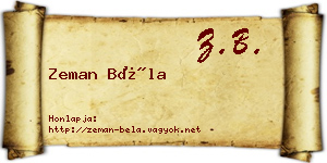Zeman Béla névjegykártya